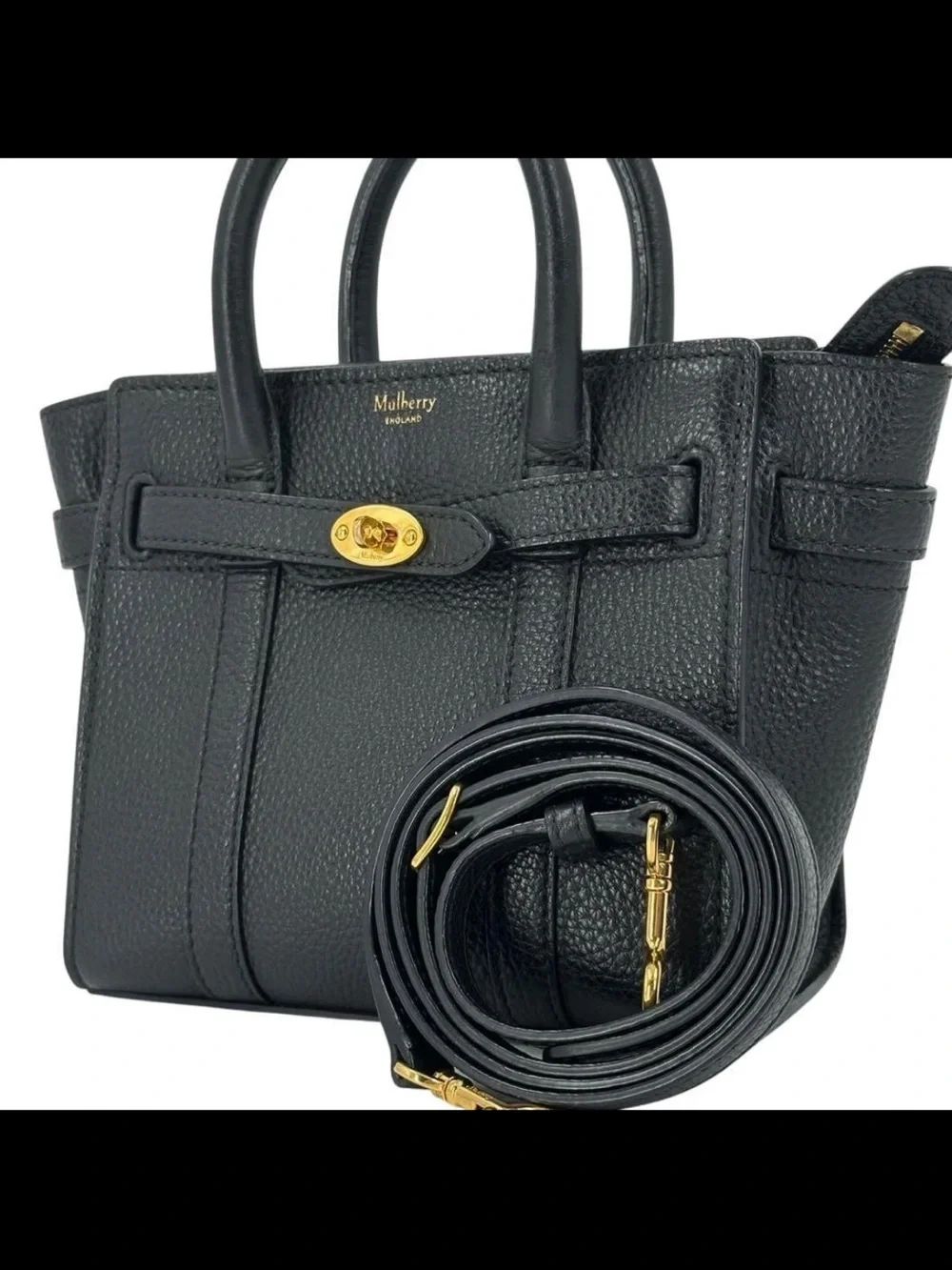 Mulberry Black Pebbled Leather Satchel with Gold Hardware